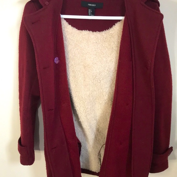 🆕✨Forever21 Burgundy Double Button Detachable Hooded Fall Coat! Sz S!BNWOT!✨ - Picture 12 of 13